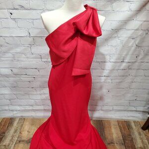 Betsy & Adam Women's Bow-Trimmed One-Shoulder Gown- Red, Size 8